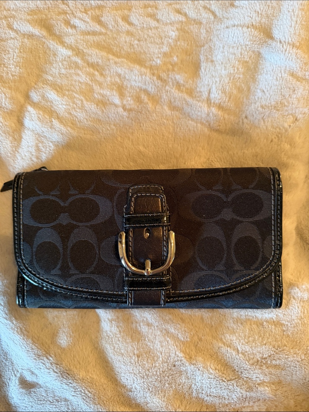 Coach Black Signature Buckle Continental Wallet- small blemish on the inside.